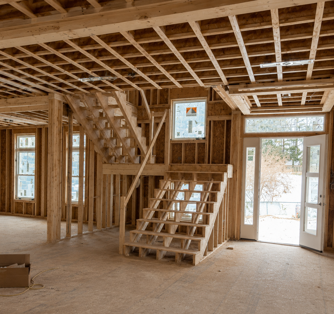 Structural framing in progress on site