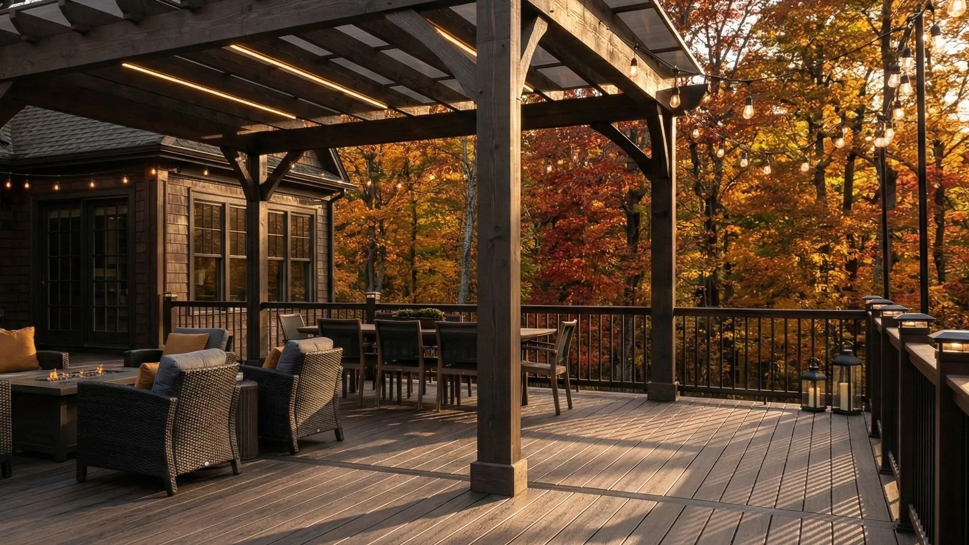 Exterior deck and pergola structure built on site