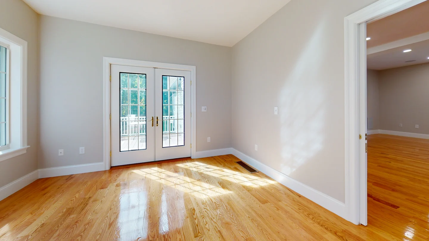 Finished unit interior with french doors, base, and casing installed